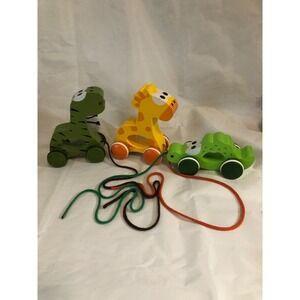 Lot 3 J'adore Wooden Animal Pull Toy Aiden Gabi Dusty alligator giraffe dinosaur
